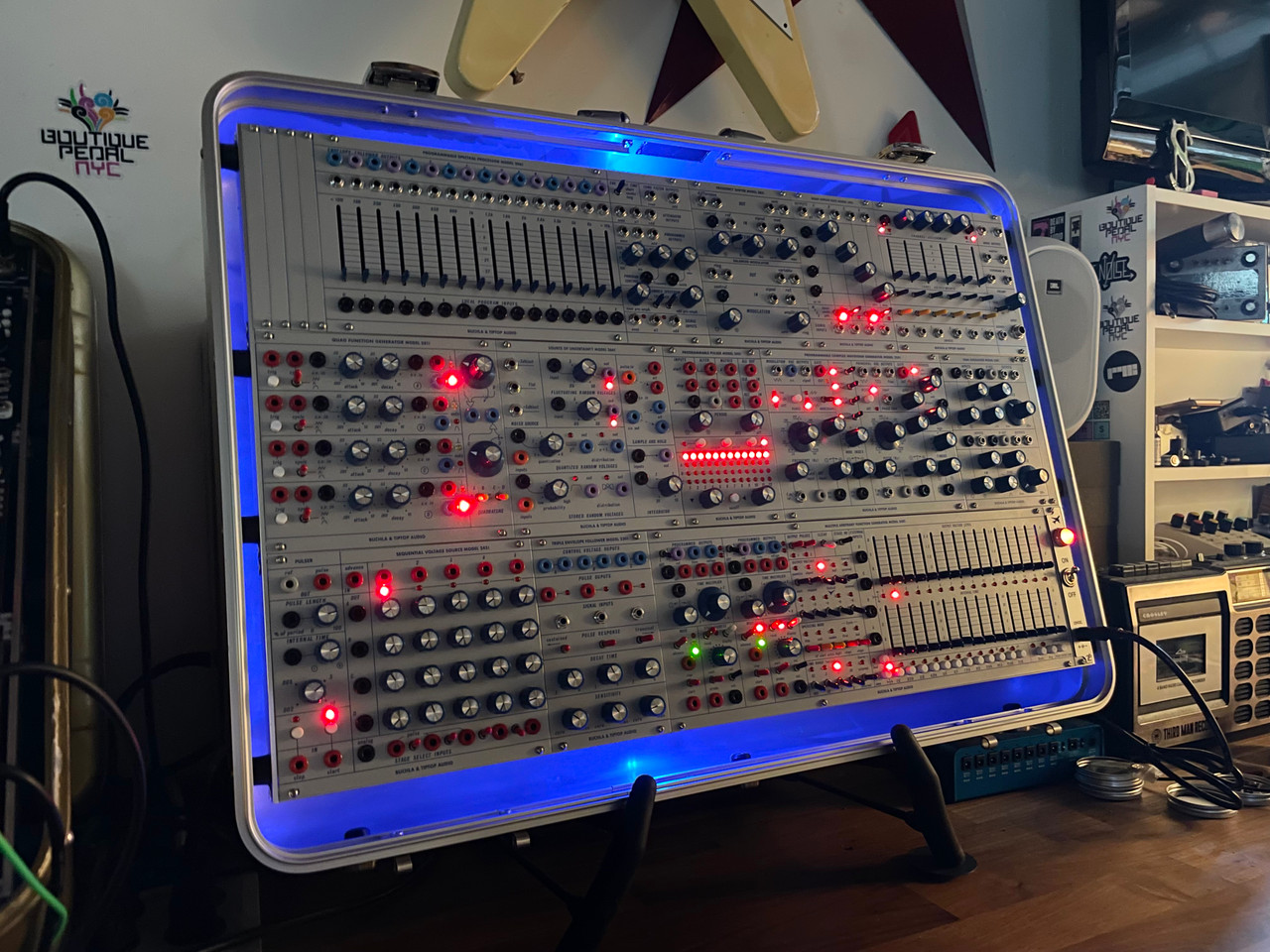Buchla Tiptop 200t series with BPNYC ZERO Halliburton Eurorack Modular Travel Case SILVER 122hp 9U w/MARF